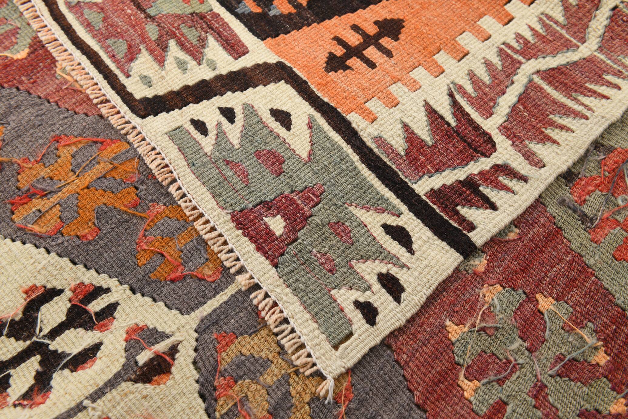 Pastel Tones Geometric Pattern Turkish Woven Wool Kilim Rug, 185x350 Cm