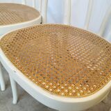 Set of 4 Vintage Thonet Style Dining Chairs: White Wood & Cane