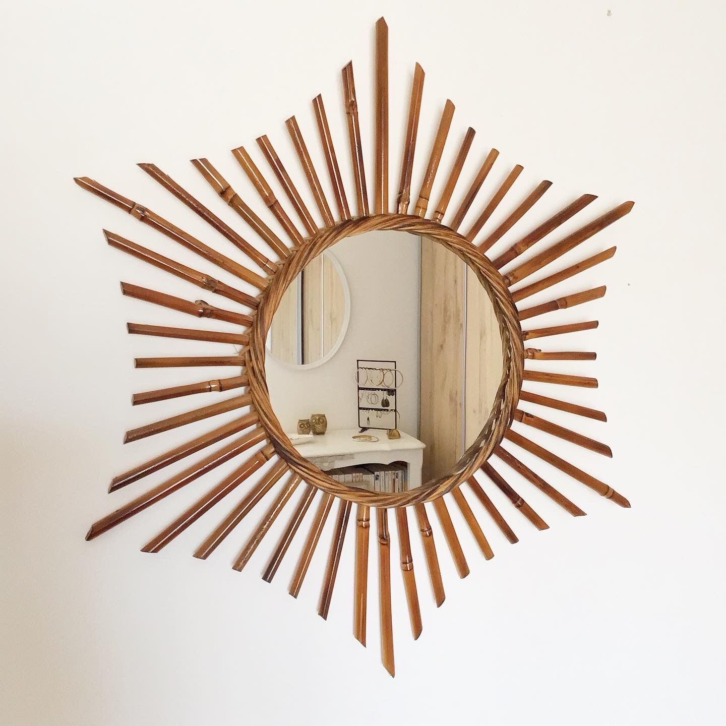 Vintage rattan sun mirror