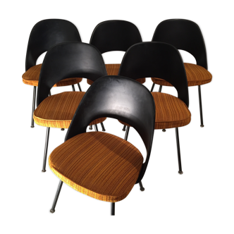 Lot de 6 chaises Knoll conférence de Eero Saarinen noir et orange