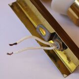 Pair of Scandinavian wall sconces, brass, opal glass and amber glass.