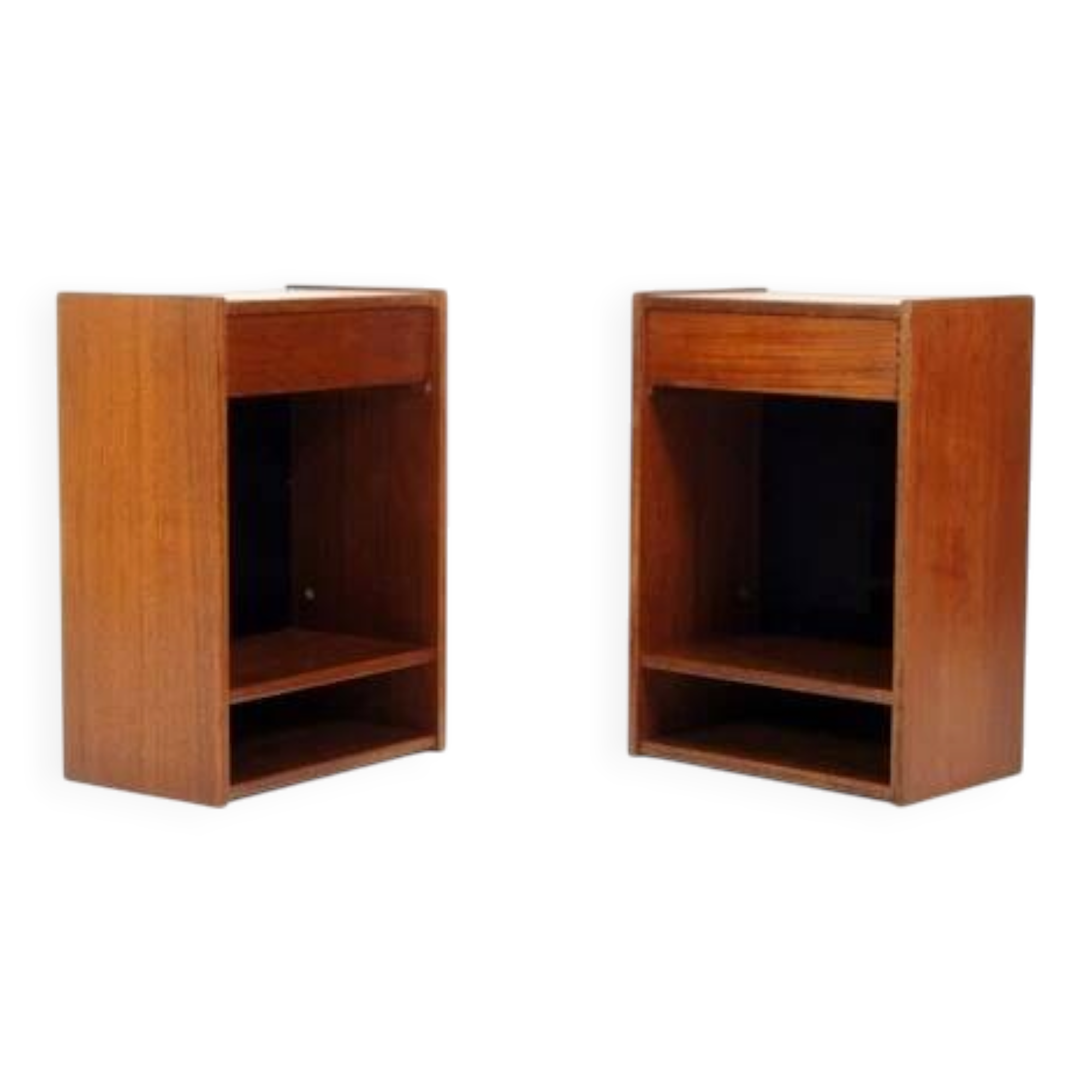 Pair Retro Vintage Danish Teak Wall Mounted Bedside Tables Cabinets Drawers 70s