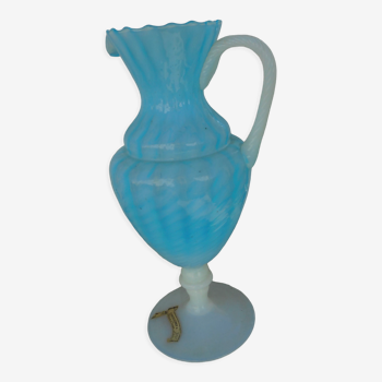 Blue and white opaline pitcher