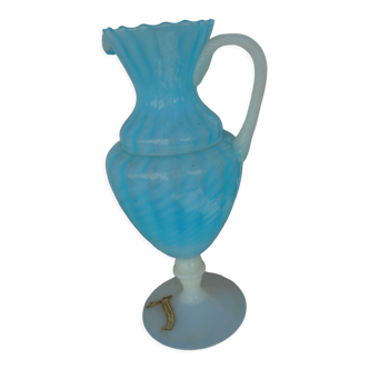 Blue and white opaline pitcher