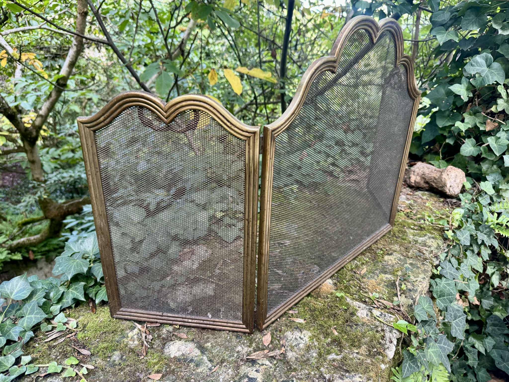 Antique brass fireplace screen