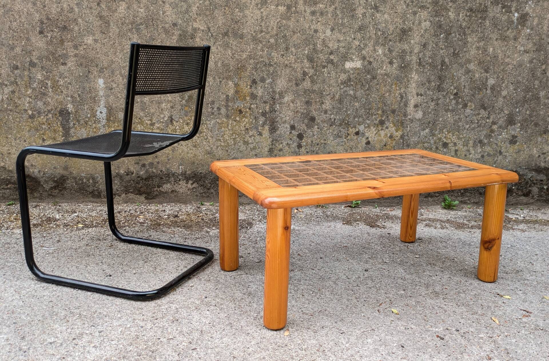 Lattice coffee table in pine and glass, France, 1980