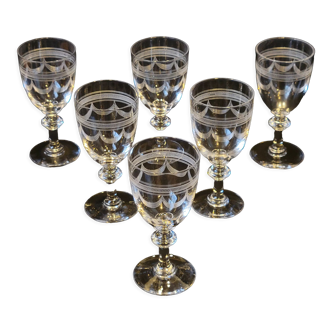 6 crystal wine glasses engraved late nineteenth