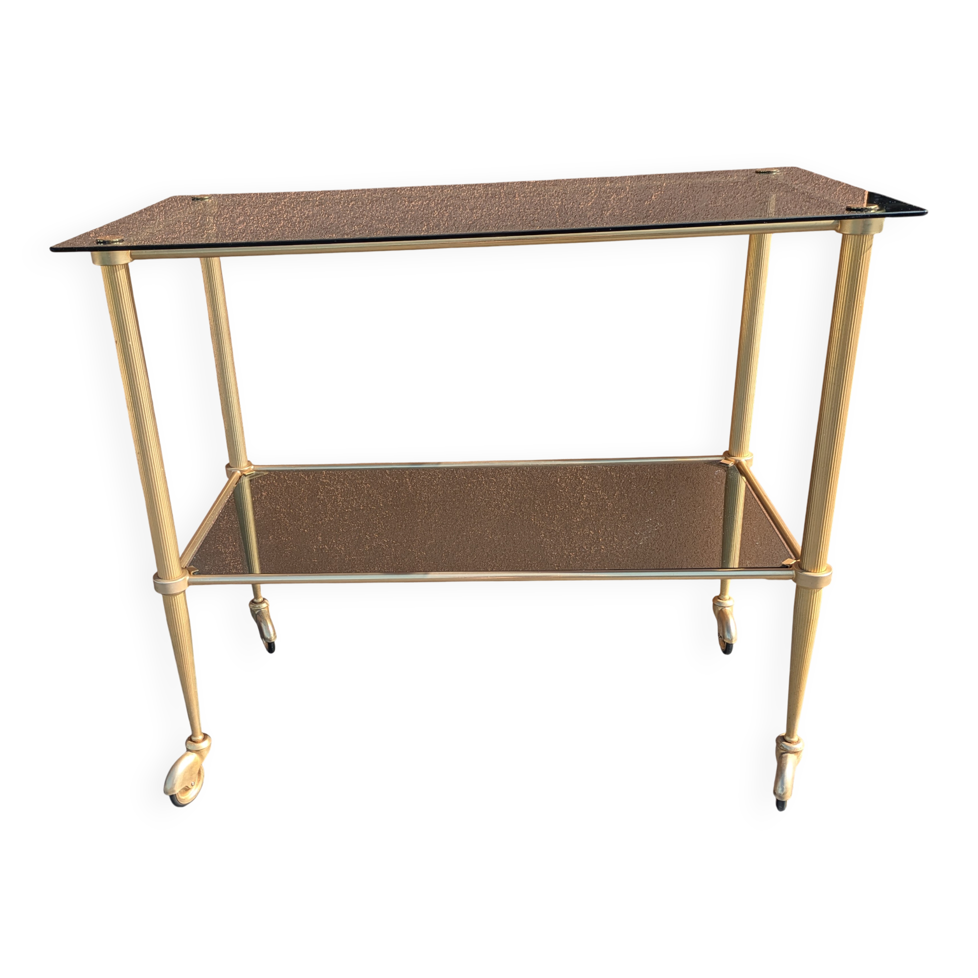 Smoked glass and brass dessert table