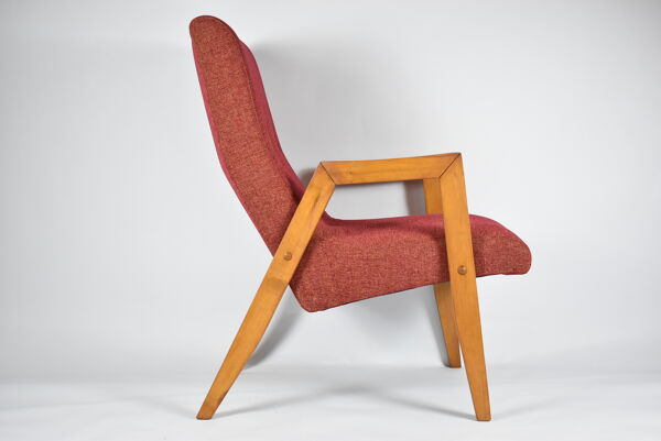 Fauteuil d'origine vintage ''Relax'', années 1960, Europe de l'Est, rénové, tissu rouge