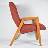 Fauteuil d'origine vintage "Relax", années 1960, Europe de l'Est, rénové, tissu rouge