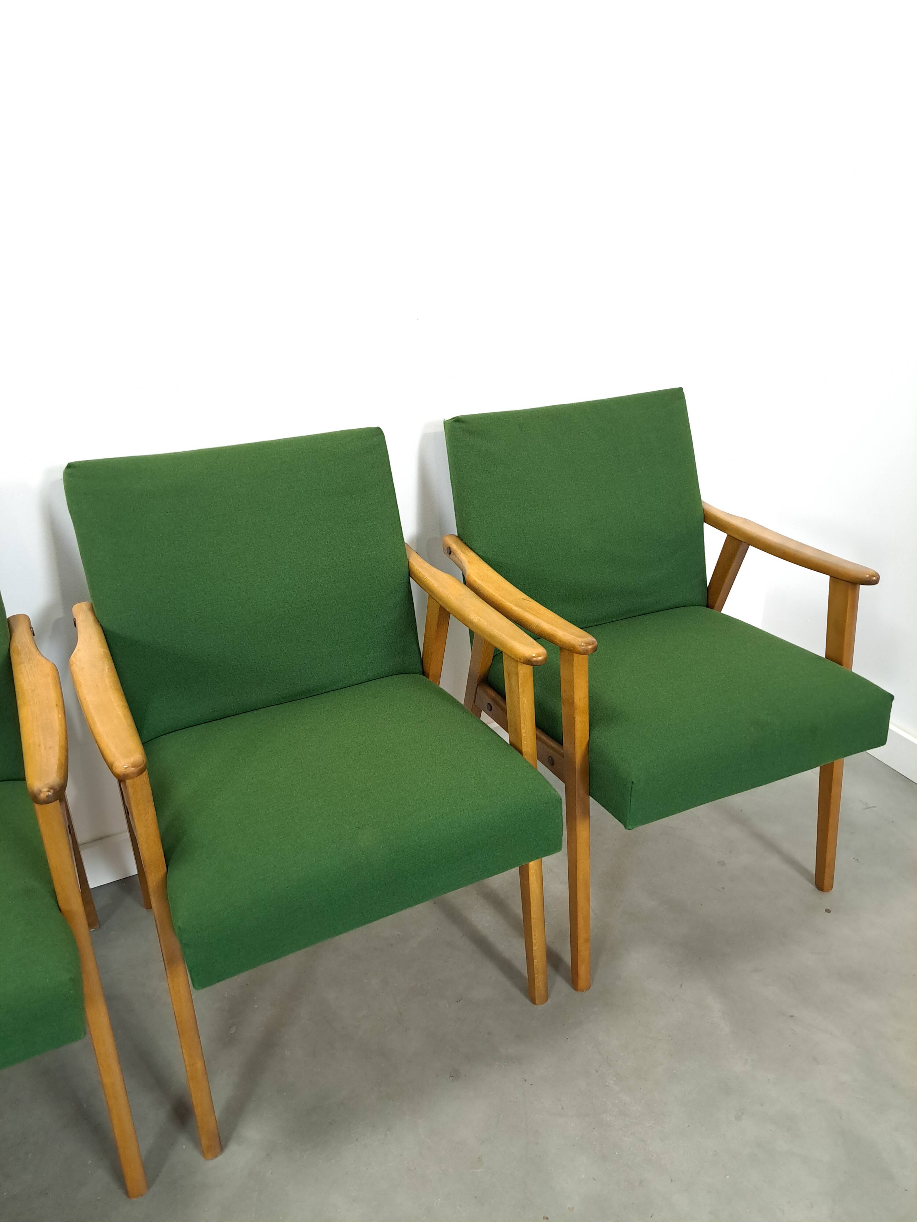 Set of 6 groene eetkamerstoelen met beukenhout