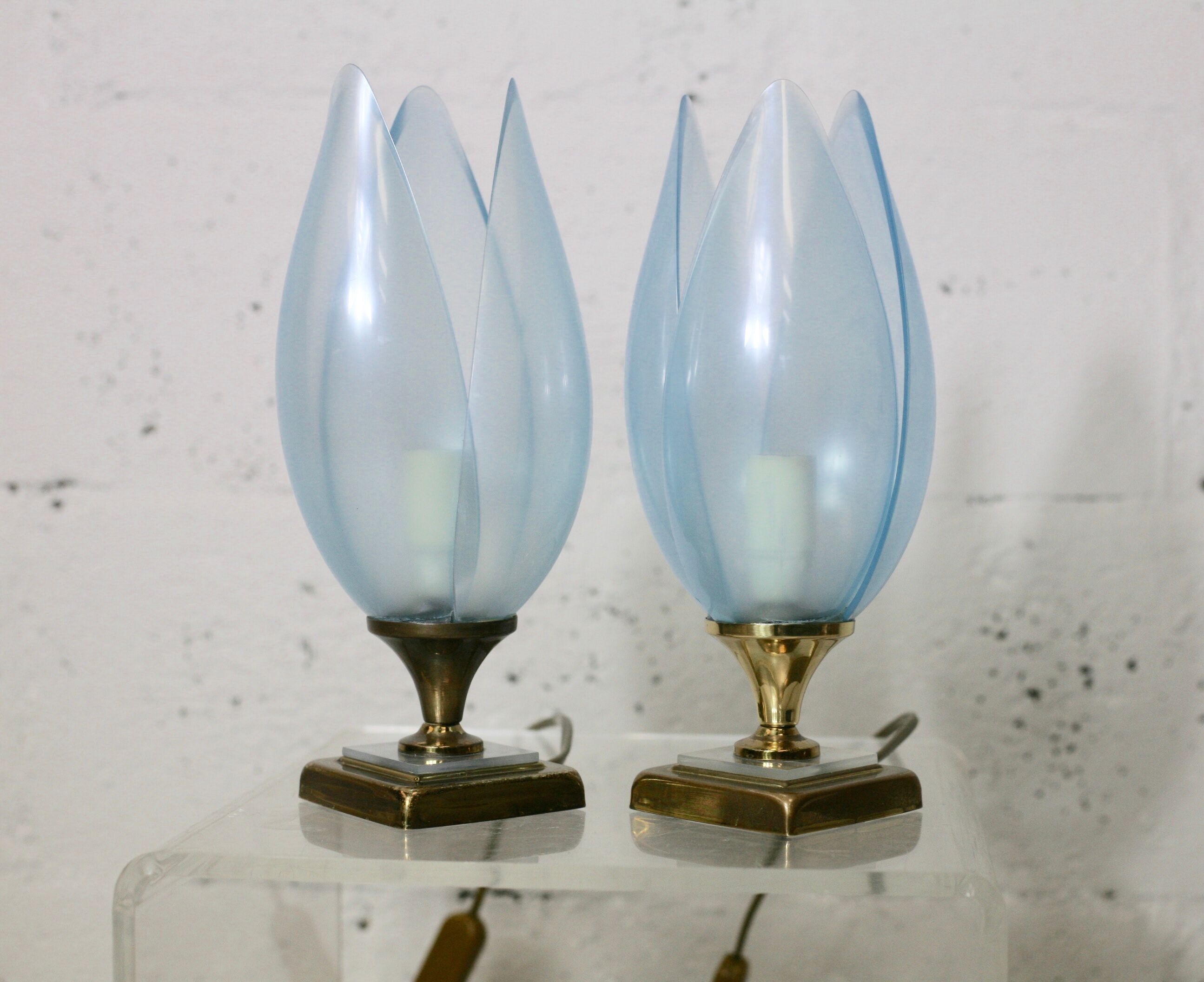 Pair of Blue Lamps edited by Rougier, France, circa 1970