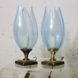 Pair of Blue Lamps edited by Rougier, France, circa 1970