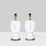 Pair of lamps in white and matt opaline, twentieth century