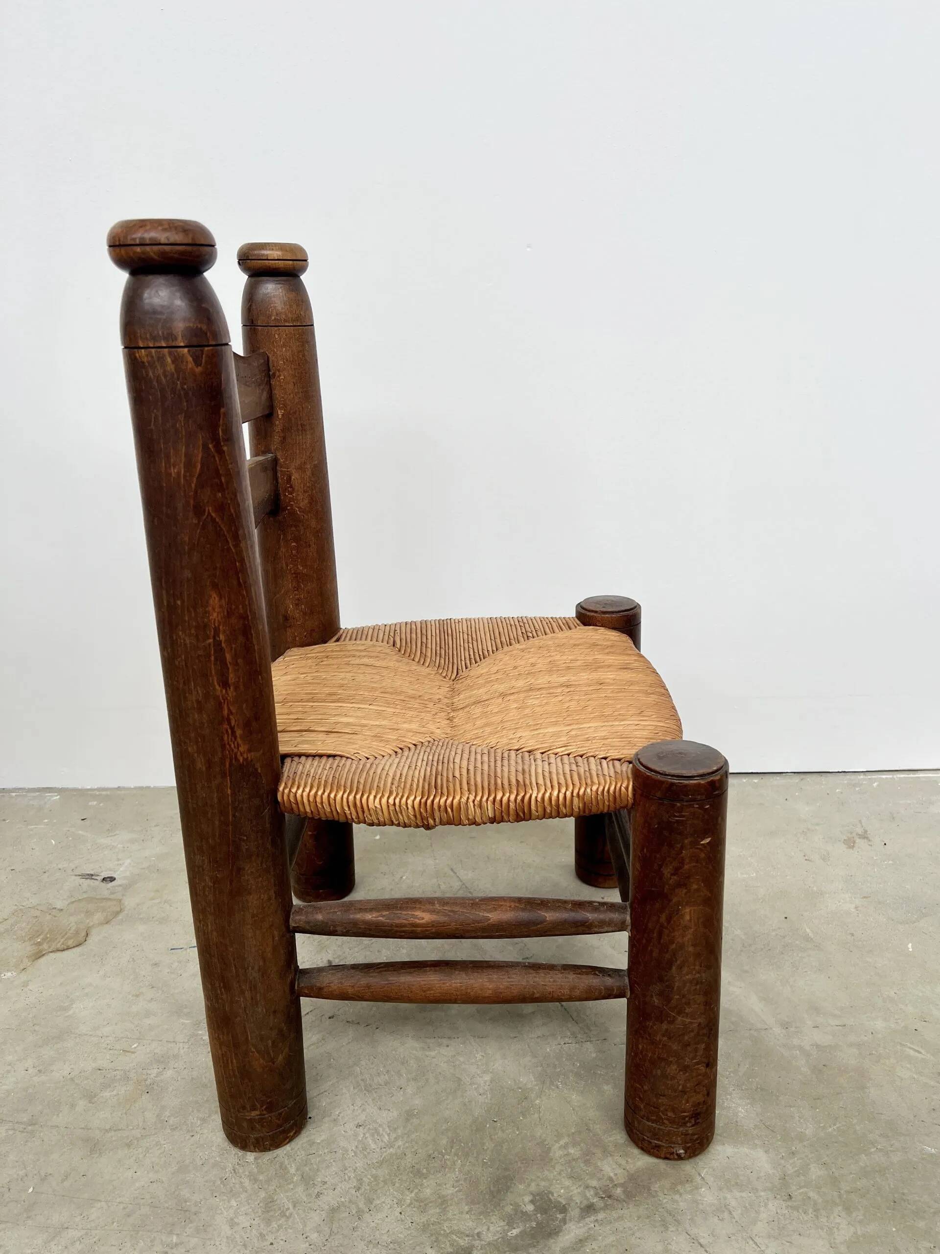 Dudouyt style straw-seated fireplace chair