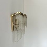 Pair of vintage wall lights, brass and glass pendants, Italy 1970.