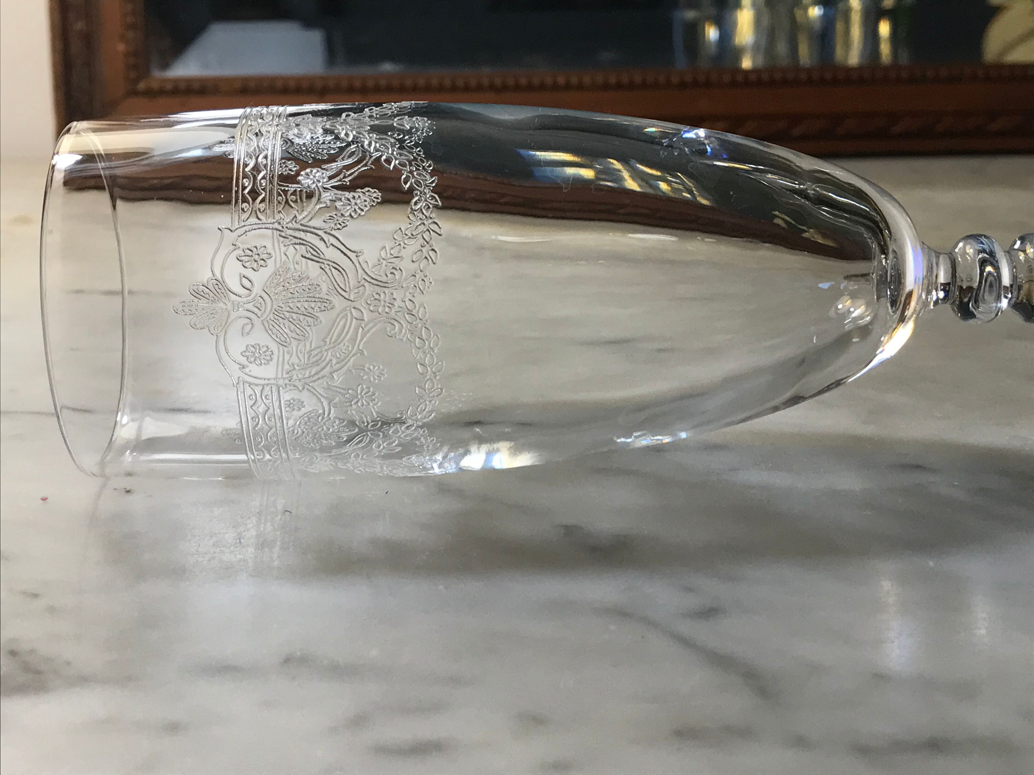 Six crystal champagne flutes