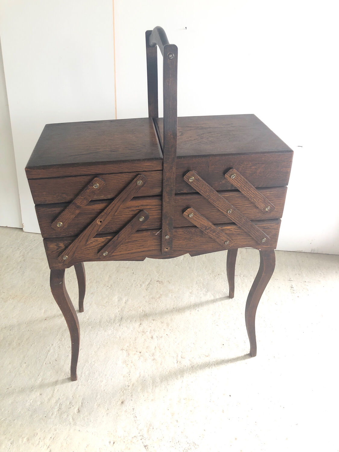 Vintage wood worker with sewing kit