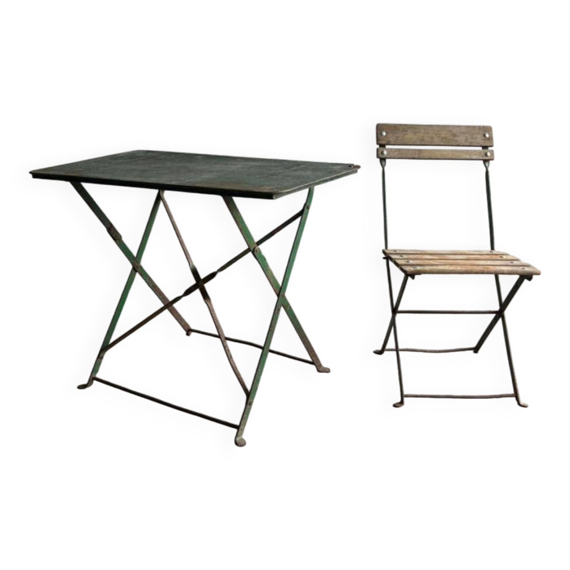 Ancienne table de brasserie avec chaise pliante – environ 1930