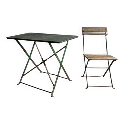 Ancienne table de brasserie avec chaise pliante – environ 1930