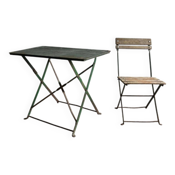 Ancienne table de brasserie avec chaise pliante – environ 1930