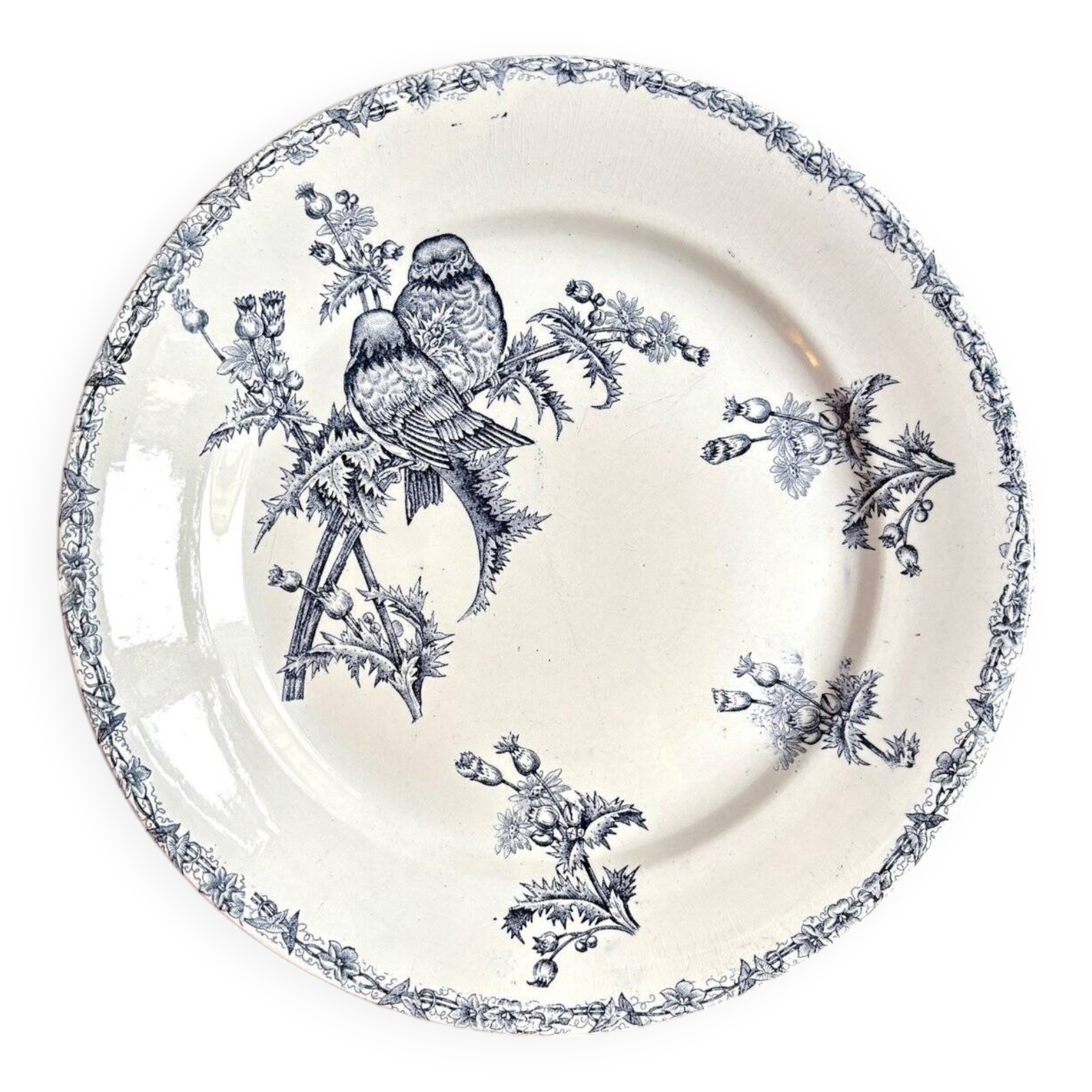 Clairefontaine - Léon Graves round dish in iron earth, "Chardonnerets" service, late 19th century