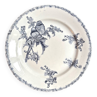 Clairefontaine - Léon Graves round dish in iron earth, "Chardonnerets" service, late 19th century