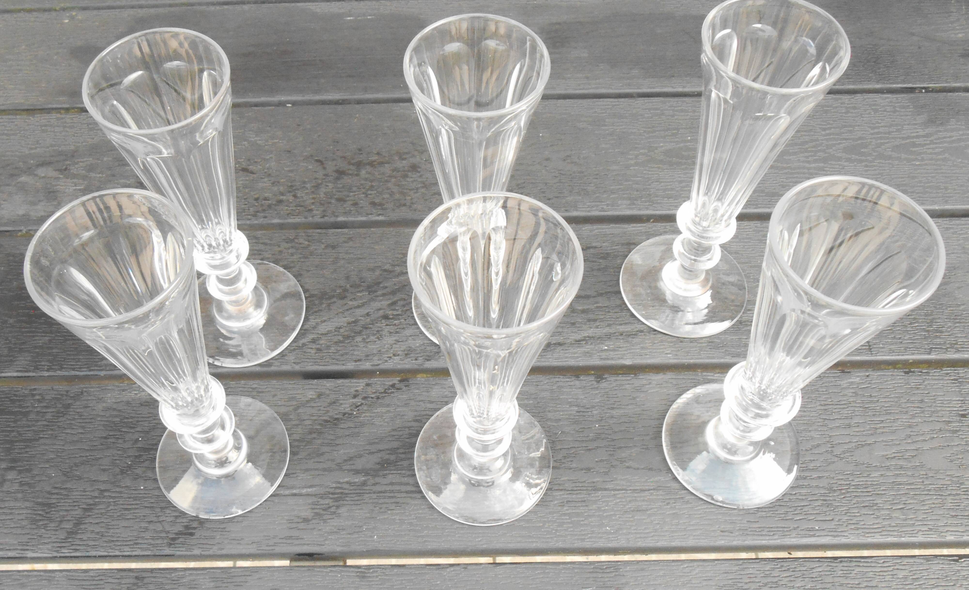 6 Baccarat crystal champagne flutes / Saint Louis / 8 facets