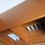 Modular 3-compartment teak wall shelving system with desk and lighting by Kai Kristiansen for FM, Denmark, 1960s