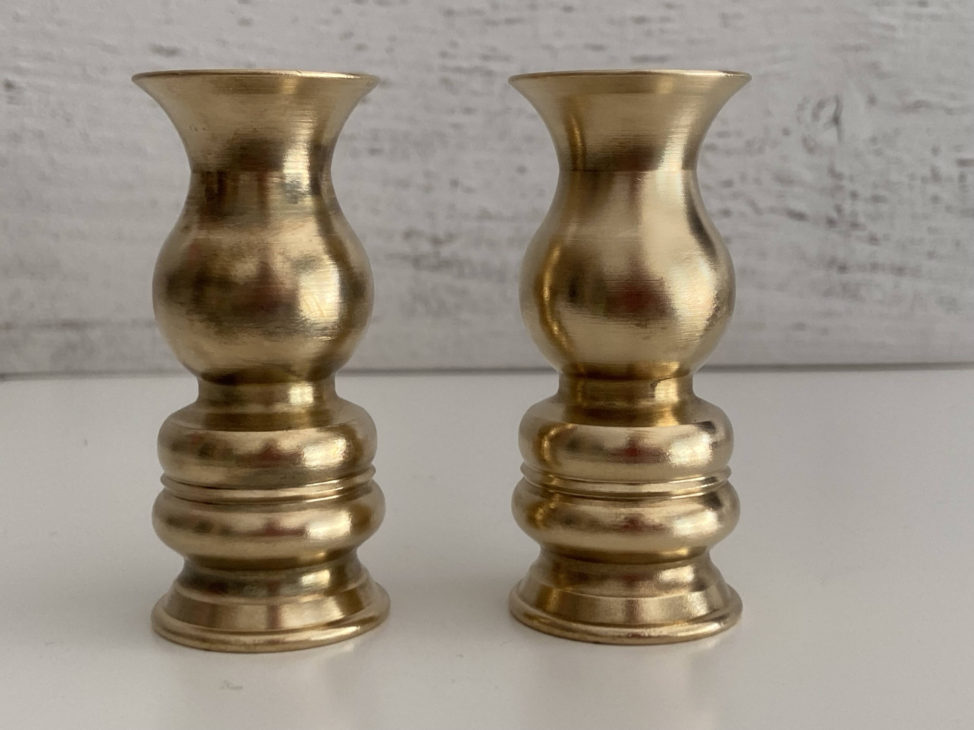 Atypical Duo of Candle Holders Candlesticks Solid Turned Brass