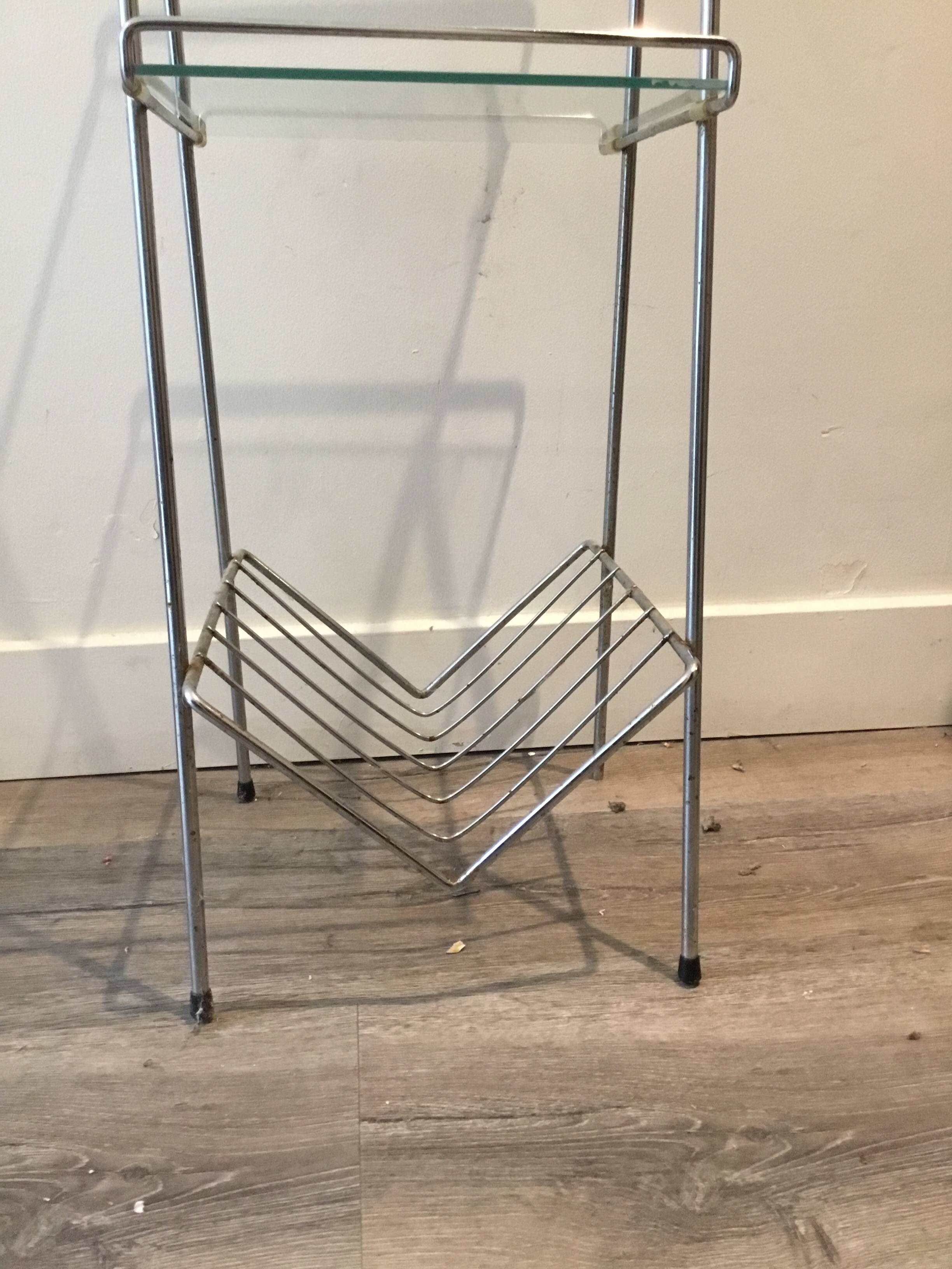 Chrome and glass side table. 1970. Space age.