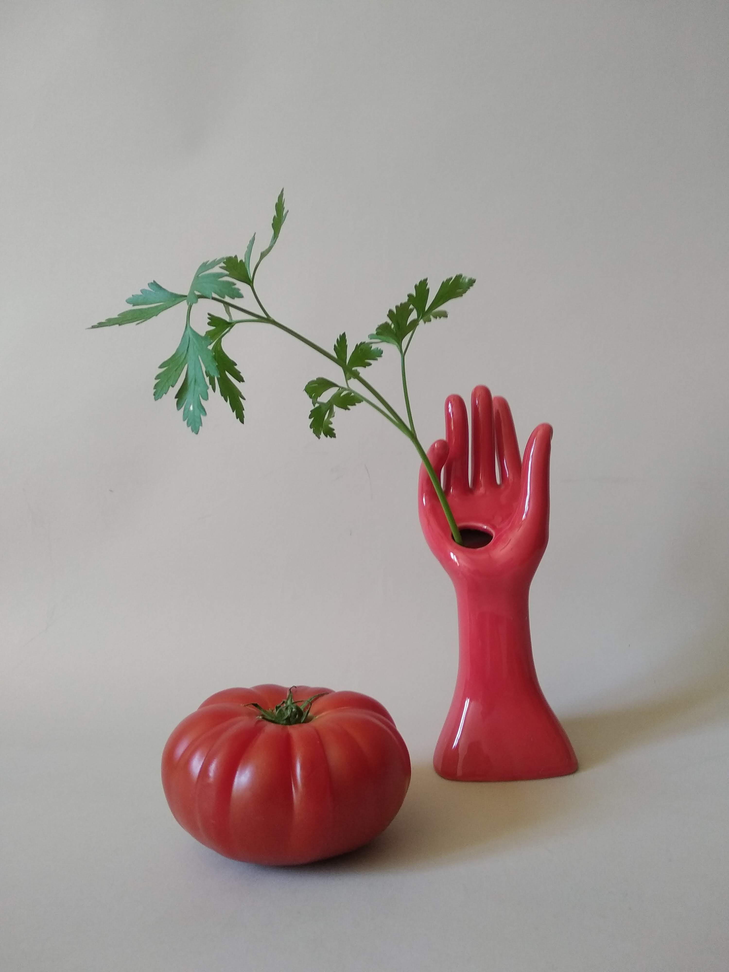 Hand baguier vase soliflore porcelain 80s