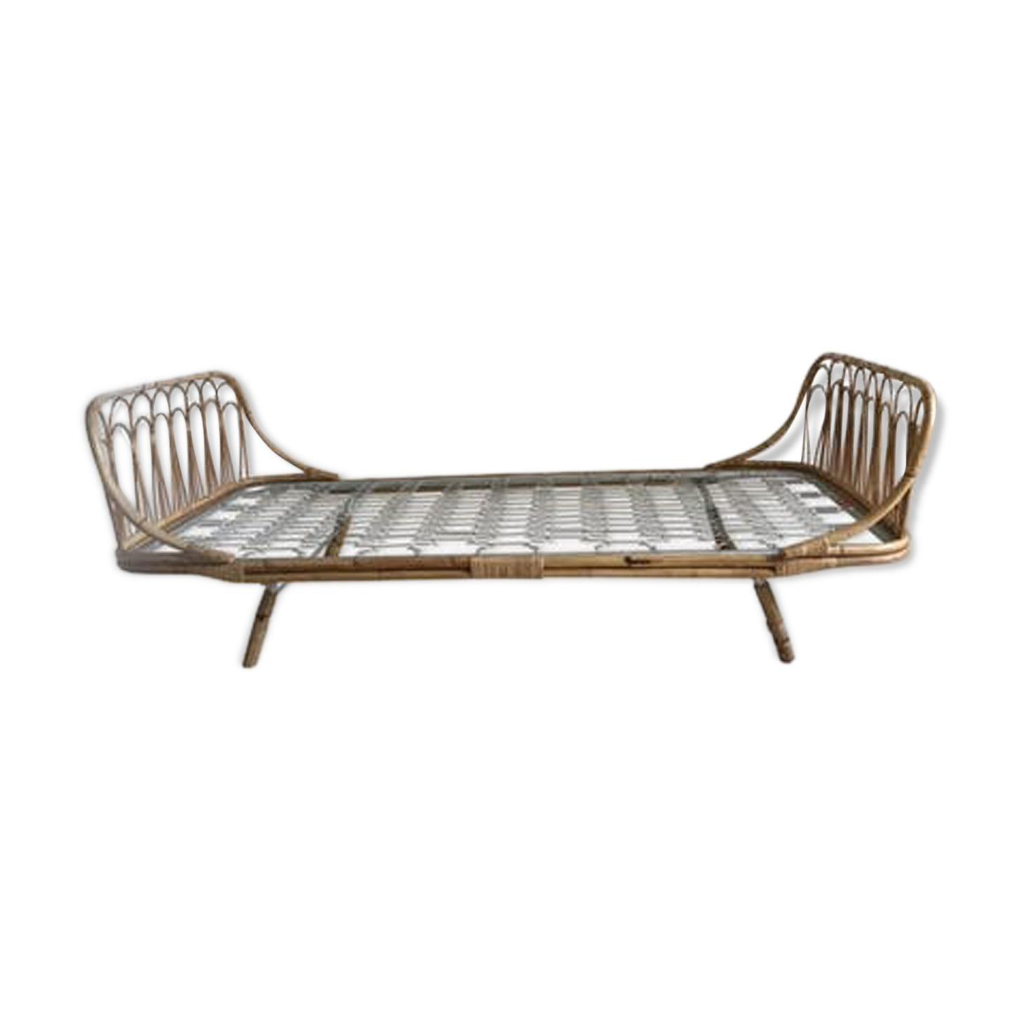 Bed bench into rattan vintage 1960