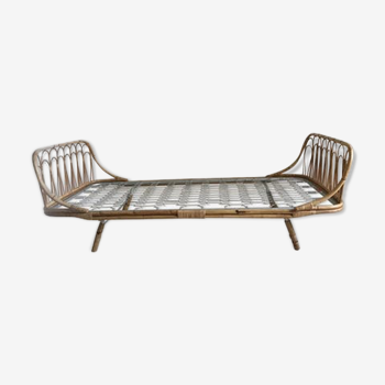 Bed bench into rattan vintage 1960