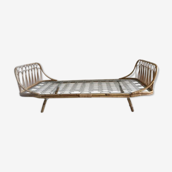 Lit banquette en rotin vintage 1960