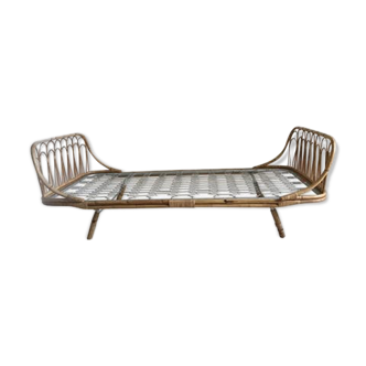 Bed bench into rattan vintage 1960