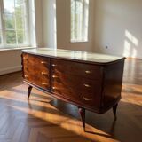 Commode en placage de palissandre avec plateau en onyx vert