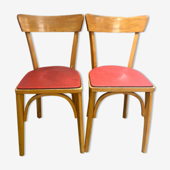 Pair of beech and Formica bistro chairs