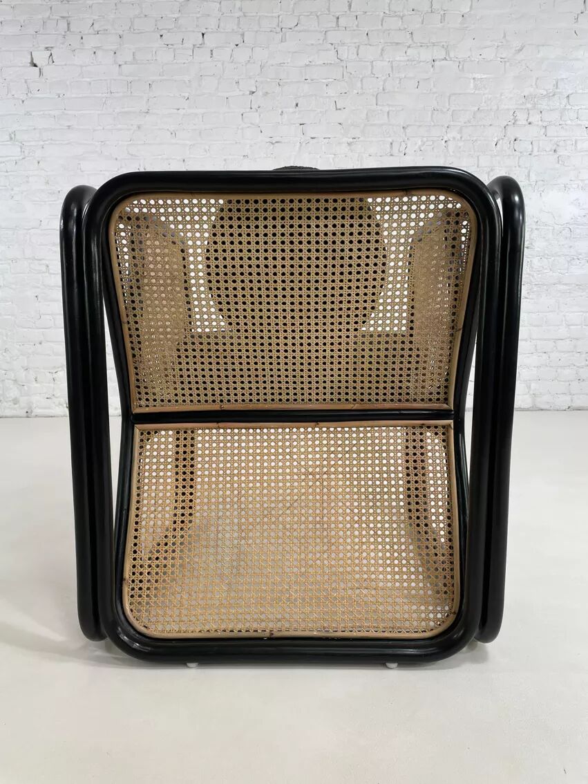 Cubic armchair in black rattan and canework
