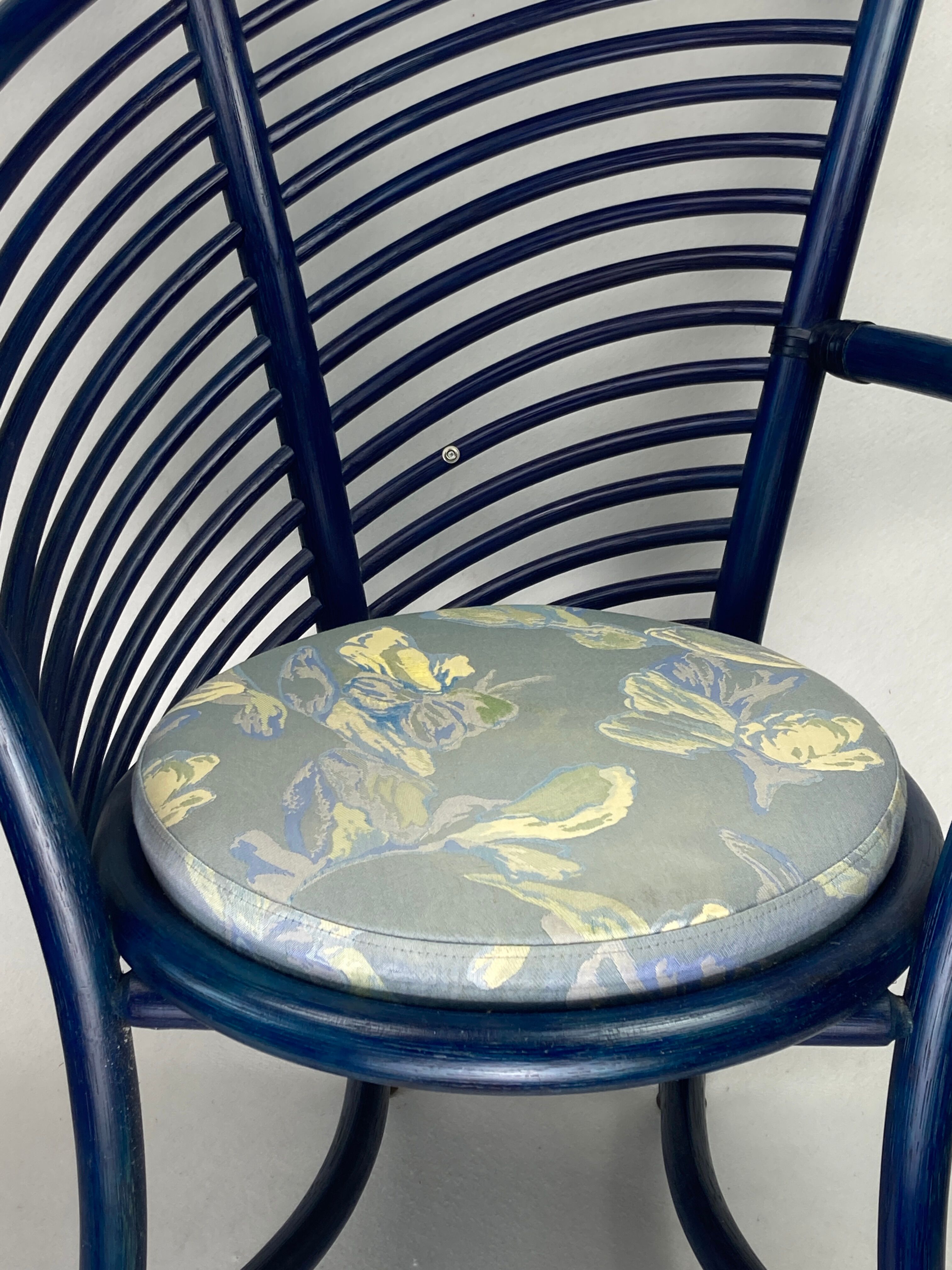 Set of 4 sculptural rattan bamboo dining chairs, Flechtatelier Schütz, Germany 1980s