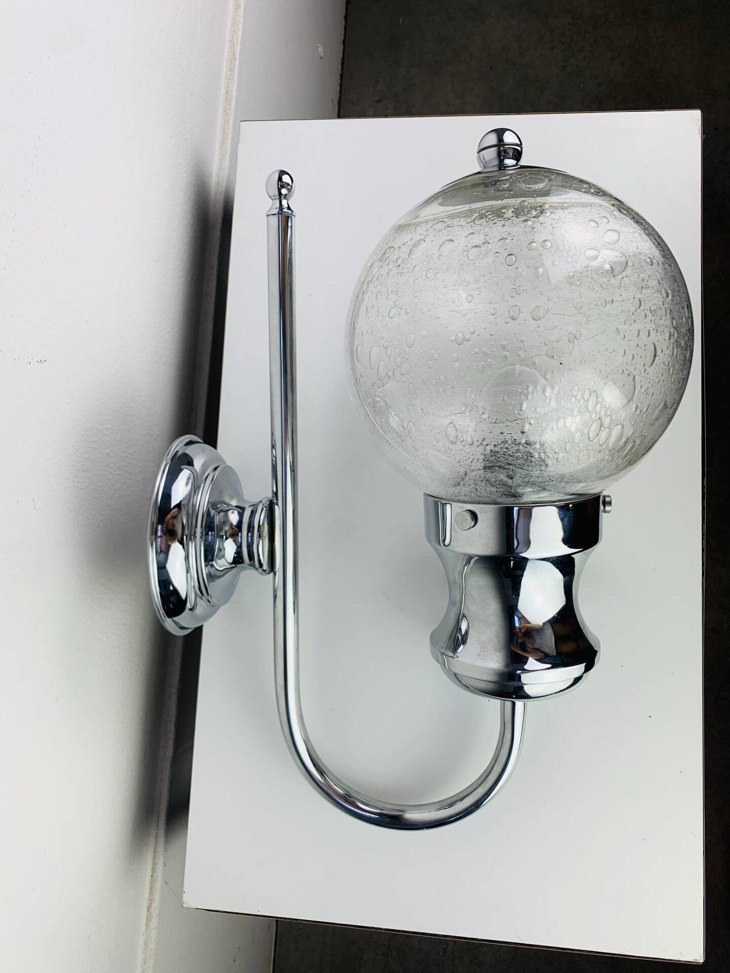 XL chrome and bubbled glass wall light Limburg, 1970s