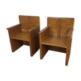 Pair of art deco solid oak chairs