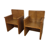 Pair of art deco solid oak chairs