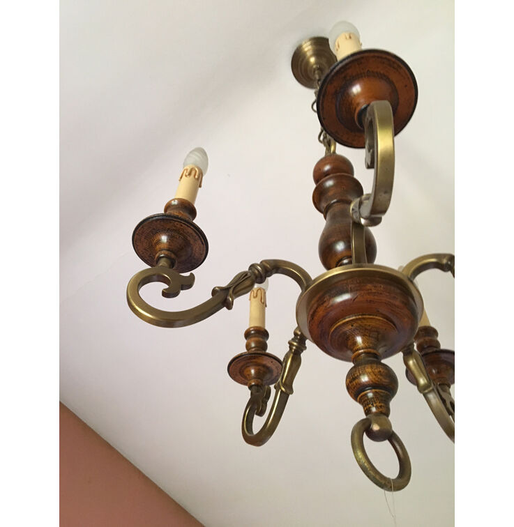 Old wood and brass chandelier