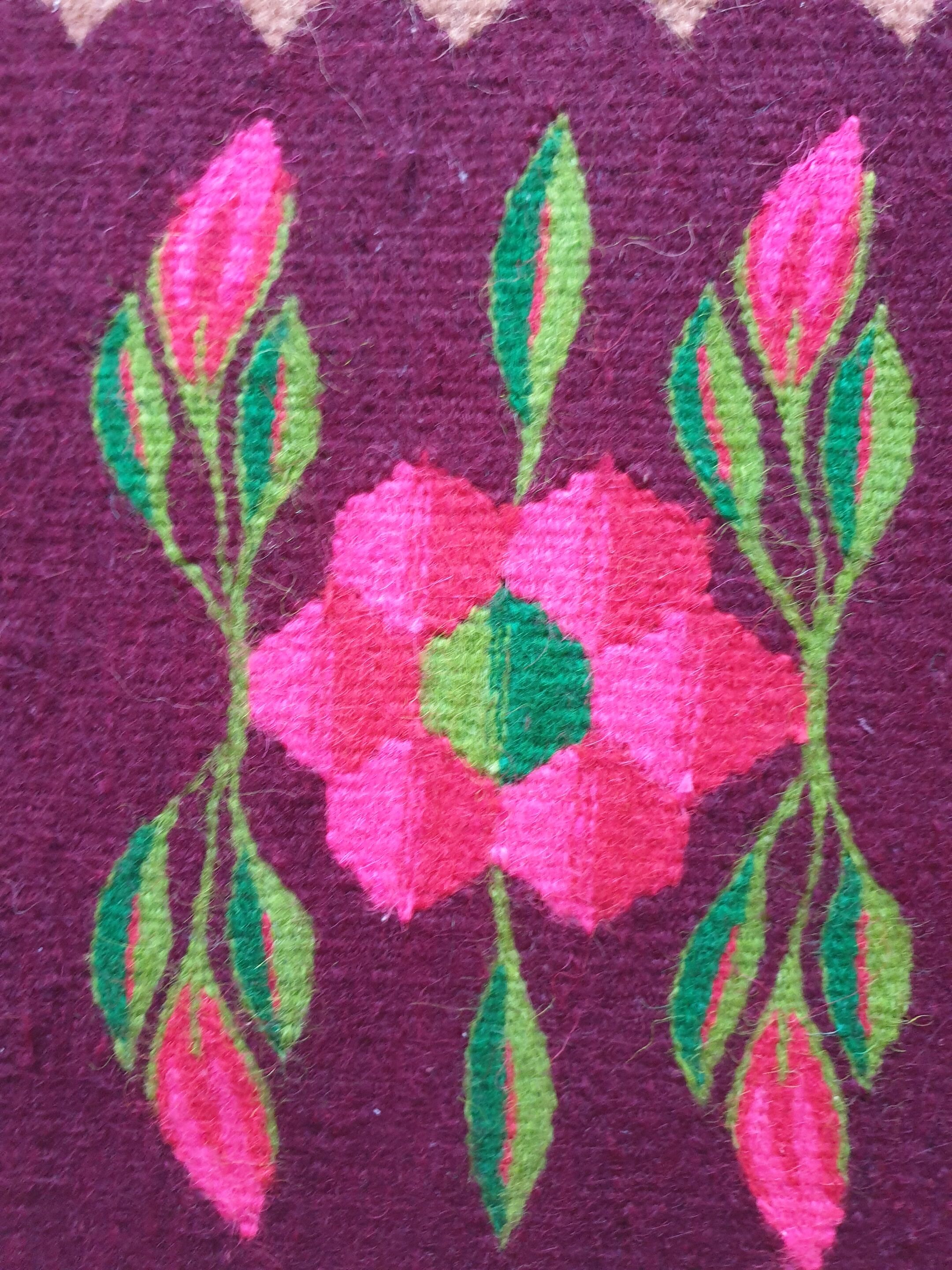 Tapis Oltenian floral, tissé à la main, Roumanie