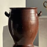 Very large glazed brown terracotta pot with two handles H41 D30