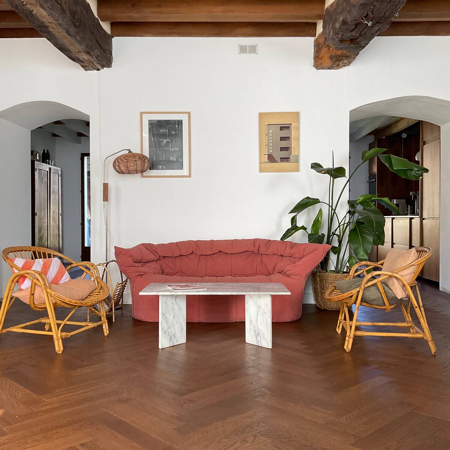 Pair of vintage rattan armchairs from the 70s