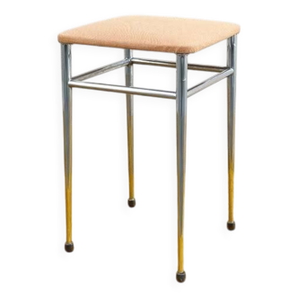 Vintage stool – peach fuzz fabric seat and chrome frame