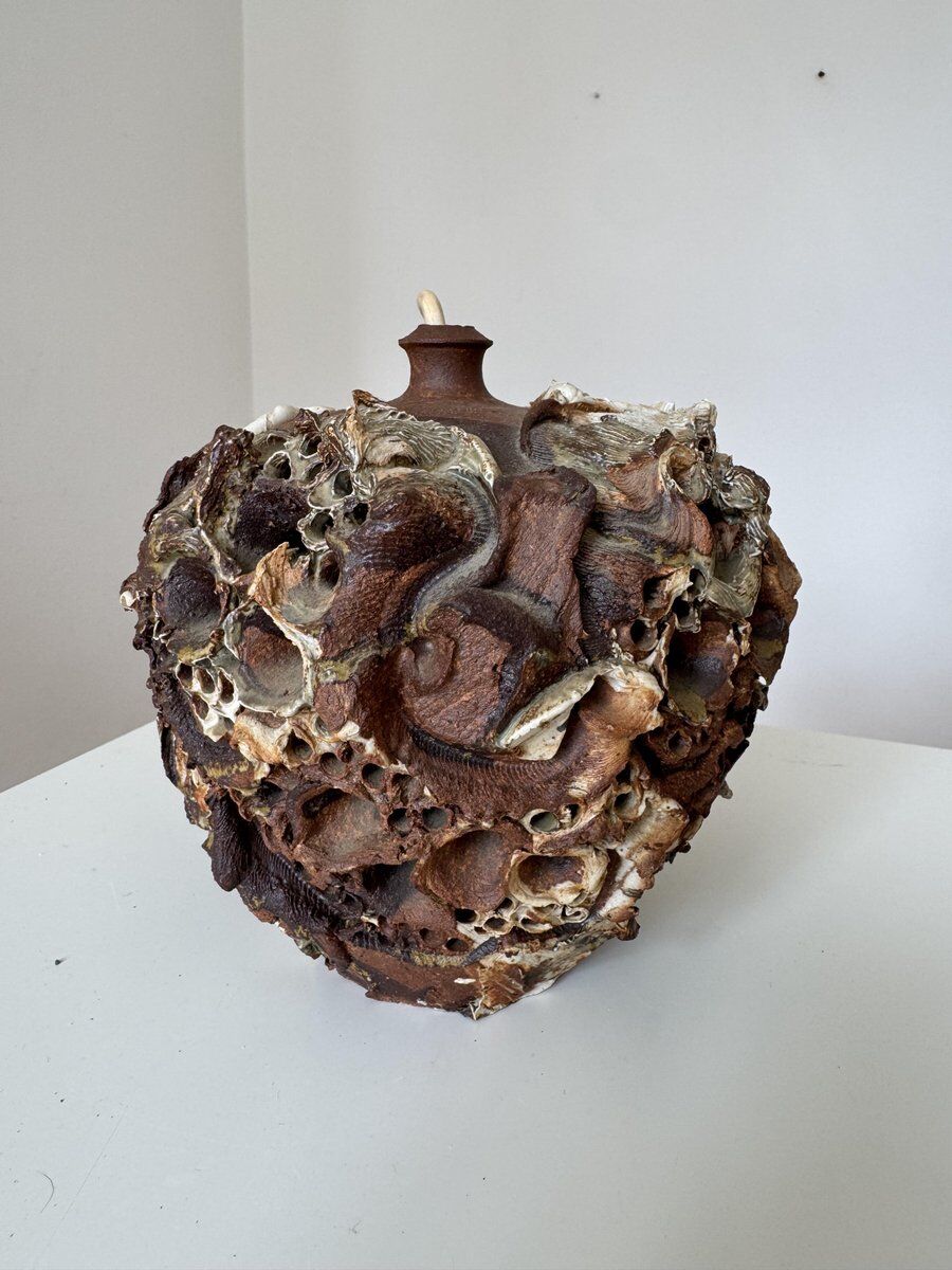 Danish brutalist stoneware table lamp by Bodil Marie Nielsen, 1970s