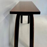 Italian 1940s Art Deco Console in Black Lacquer, Walnut and Maple Burl